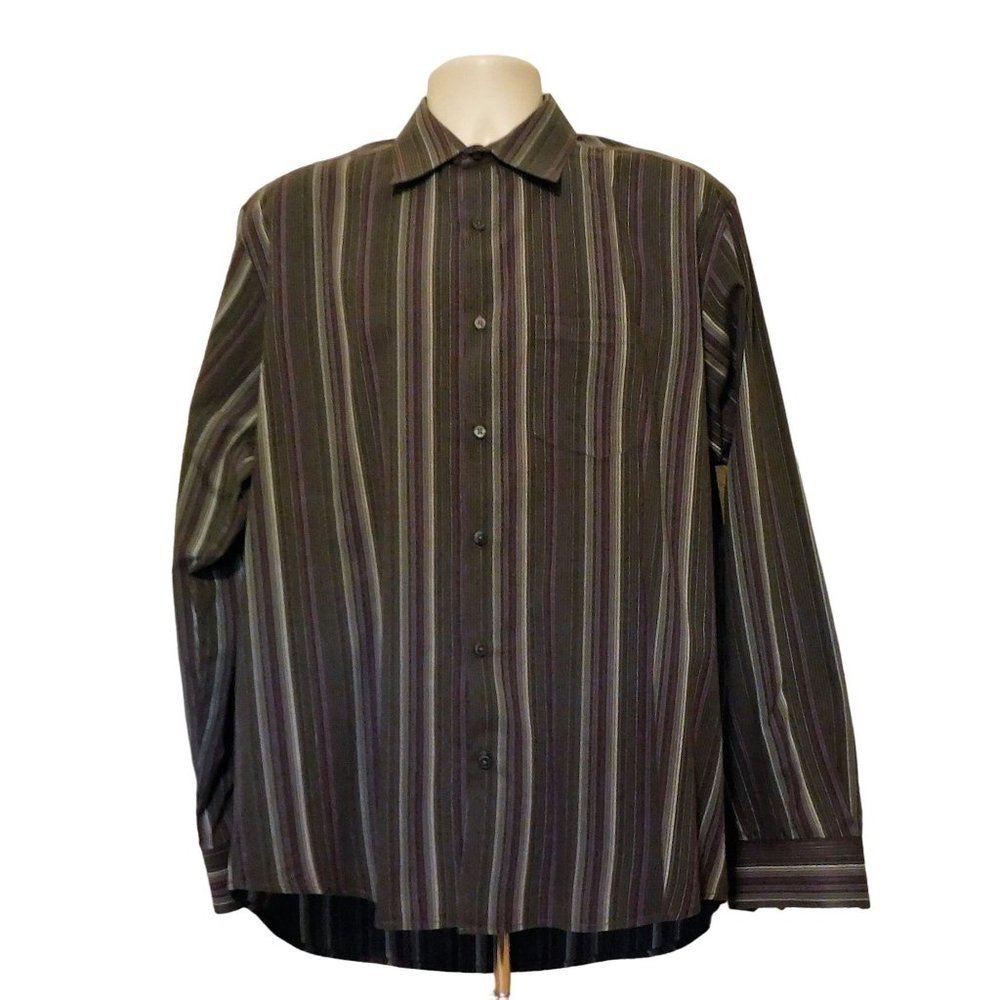 Alexander Julian Colours Shirt XL Gray Purple Stripe L Slv No Iron Cotton Blend